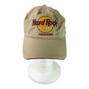 Hard Rock Cafe Foxwoods tan burgundy All Is One cotton strapback hat